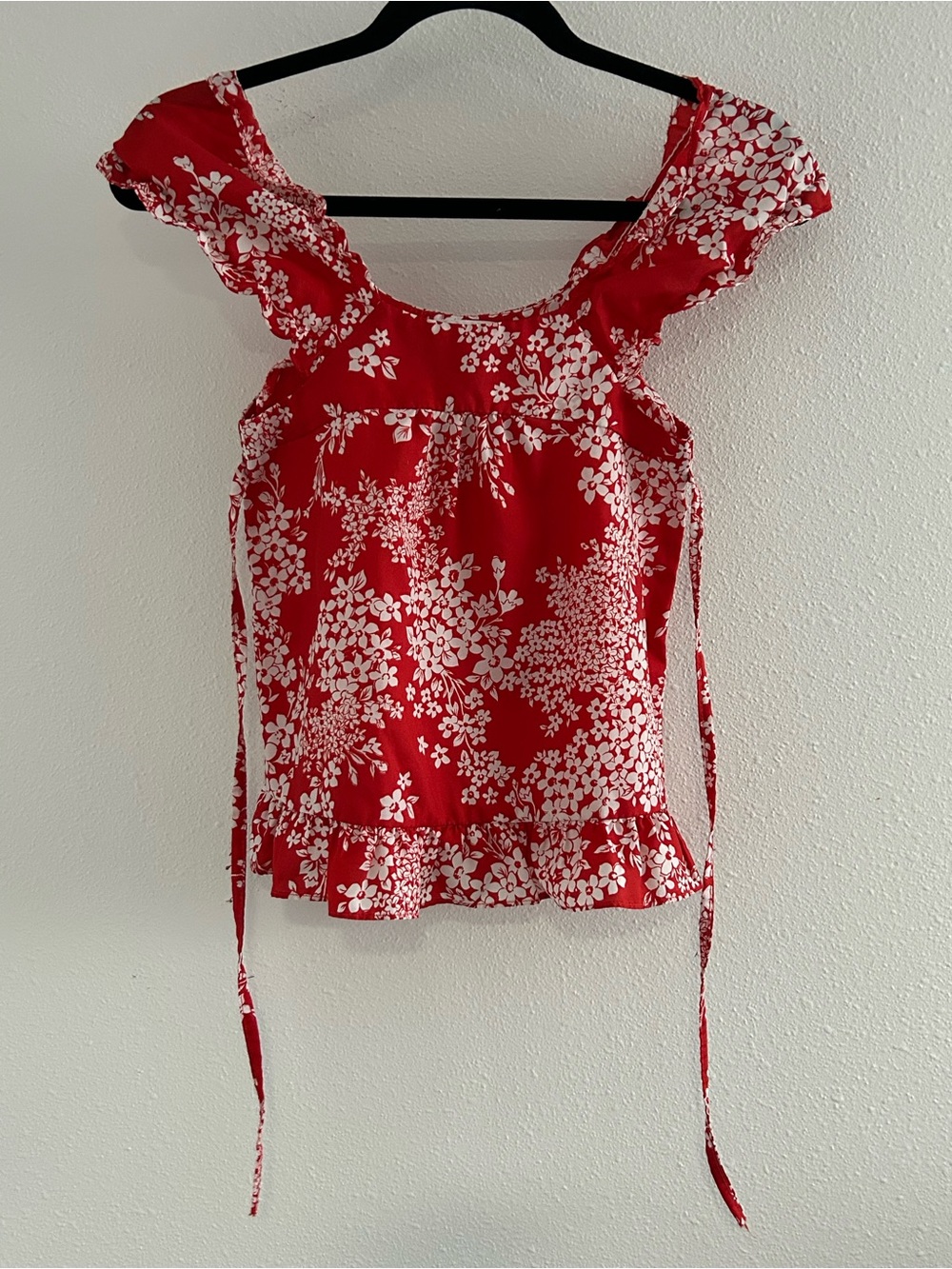 Nalii Honolulu Girls' Red Floral Tie-Shoulder Ruffle Top